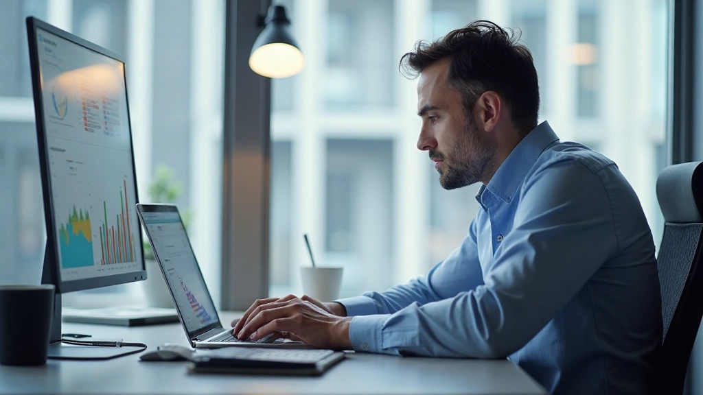 Профессиональный аналитик проводит расчеты CAC на компьютере в офисе